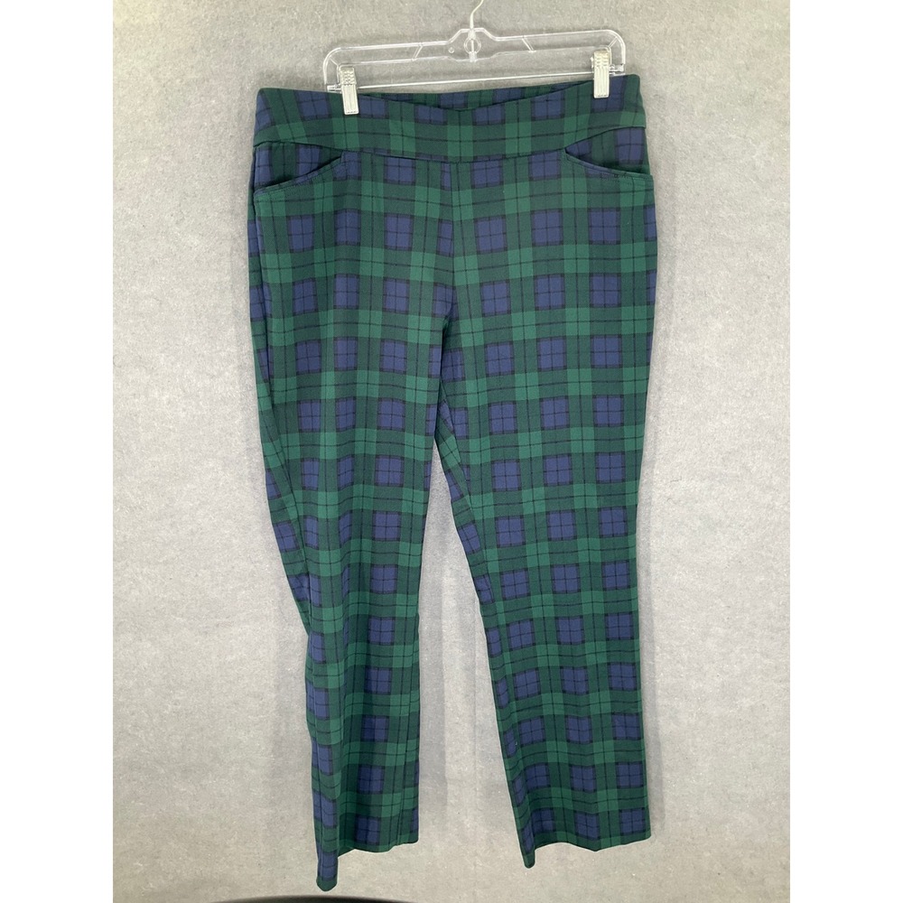 Croft & Barrow Womens Plaid Pull On Pants Blue Green Size 16 Effortless‎ Stretch